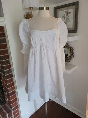 Free People White Puff Sleeve Square Neck Mini Dress